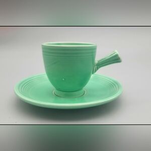 Rare Antique Fiesta Ware Green Demitasse Cup and Saucer Set Vintage Fiestaware